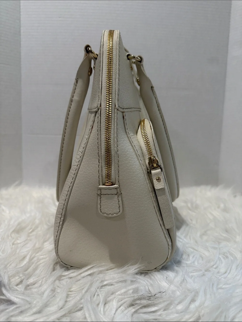 kate spade Cream/Off-White Pebbled Leather Satchel with Front Zip Pocket